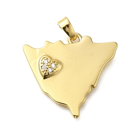 Rack Plating Brass Micro Pave Cubic Zirconia Pendants, Lead Free & Cadmium Free, Long-Lasting Plated, Leaf with Heart