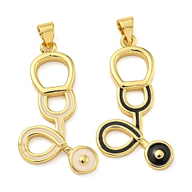 Rack Plating Brass Enamel Pendant, Lead Free & Cadmium Free, Long-Lasting Plated, Real 18K Gold Plated, Stethoscope Charm