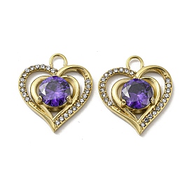 304 colgantes de acero inoxidable, con diamantes de imitación violeta, encantos del corazón