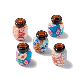Refillable Empty Perfume Glass Bottles, without Plugs, Covered with Polymer Clay, Flower Mixed Patterns
