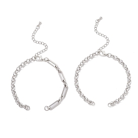 2 шт. 2 стили 304 изготовление браслетов-цепочек из нержавеющей стали, со сплавочной фурнитурой