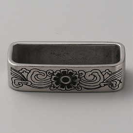 304 Stainless Steel Loop Keepers, Men's Belt Buckle, Rectangle with Floral Pattern