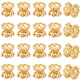 40шт. латунные двойные колпачки для бусин, стойки покрытие, без никеля , цветок