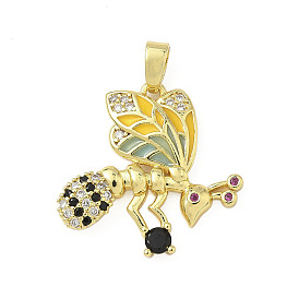 Латунные микро проложить кубического циркония подвески, без кадмия и без свинца, Пчелы, с эмалью