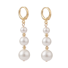 Shell Pearl Beads Dangle Hoop Earrings for Women, Long Pearl Tassel Drop Earrings, Golden
