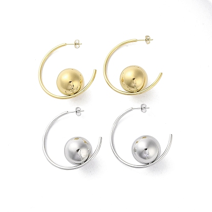 Ion Plating(IP) 304 Stainless Steel Stud Earrings Hand Polished, Round