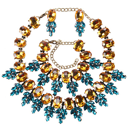 Golden Glass Jewelry Set - Trendy Shiny Earrings, Anklet and Necklace Accessories