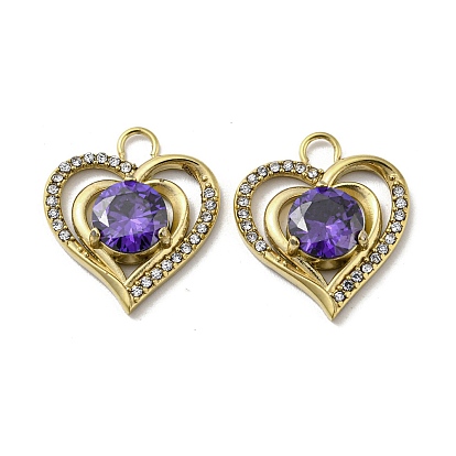 304 Stainless Steel Pendants, with Violet Rhinestone, Heart Charms