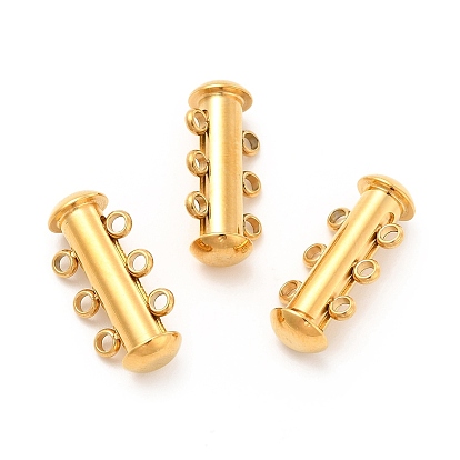 Ion Plating(IP) 304 Stainless Steel Slide Lock Clasps, Peyote Clasps, 3-Strand, 6-Hole, Tube