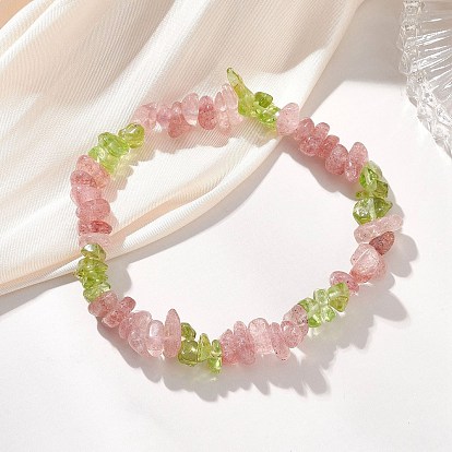 Эластичные браслеты для женщин из натурального перидота и натурального клубничного кварца.