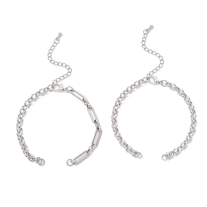 2 шт. 2 стили 304 изготовление браслетов-цепочек из нержавеющей стали, со сплавочной фурнитурой