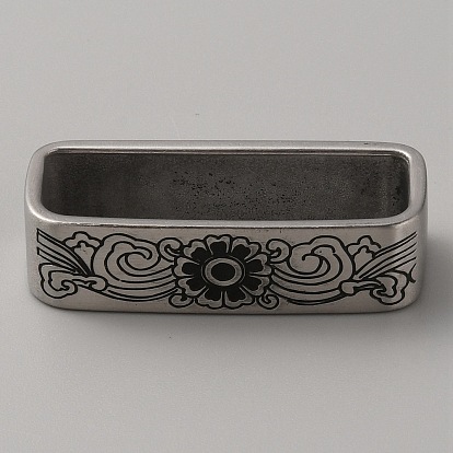 304 Stainless Steel Loop Keepers, Men's Belt Buckle, Rectangle with Floral Pattern
