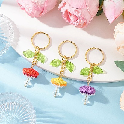 Брелки из стекла, стекла и прозрачного акрила, с железными разрезными брелоками, гриб, золотые