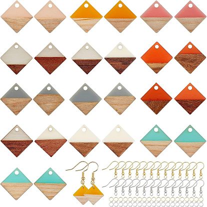 Наборы для изготовления сережек diy, включая подвески из смолы и дерева, медные крючки и кольца для сережек, ромб