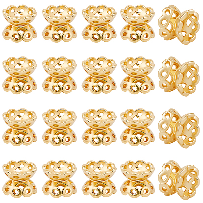 40шт. латунные двойные колпачки для бусин, стойки покрытие, без никеля , цветок