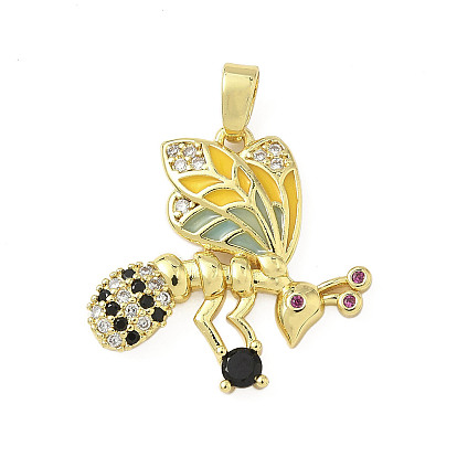 Латунные микро проложить кубического циркония подвески, без кадмия и без свинца, Пчелы, с эмалью