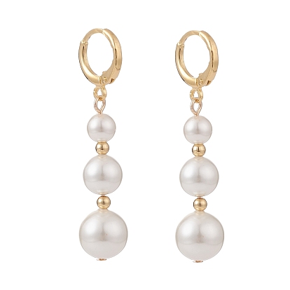 Shell Pearl Beads Dangle Hoop Earrings for Women, Long Pearl Tassel Drop Earrings, Golden