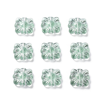 Plating Transparent Acrylic Beads, Metal Enlaced, Square with Flower Pattern