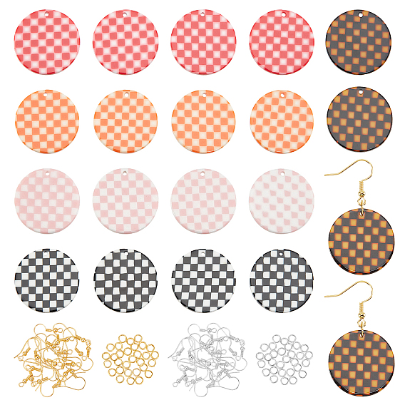 Наборы для изготовления сережек diy, 20 шт. Плоские круглые подвески из ацетата (смолы) целлюлозы, железные открытые прыжковые кольца и крючки для сережек