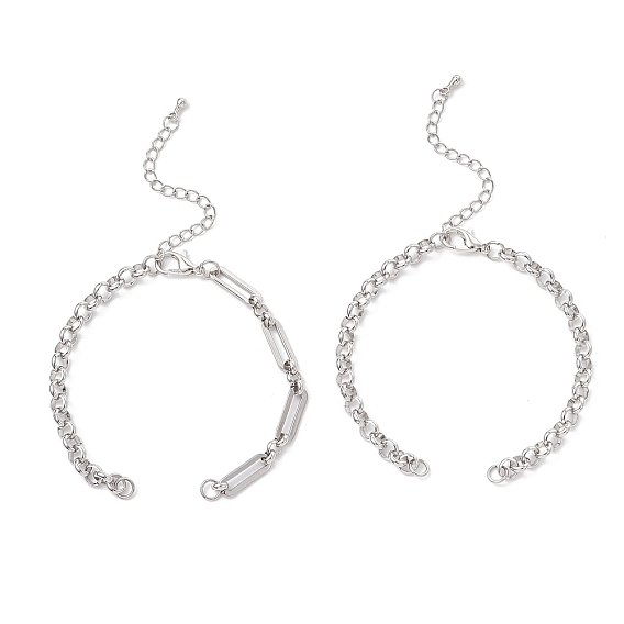 2 шт. 2 стили 304 изготовление браслетов-цепочек из нержавеющей стали, со сплавочной фурнитурой