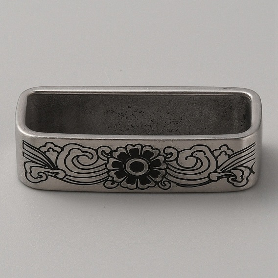 304 Stainless Steel Loop Keepers, Men's Belt Buckle, Rectangle with Floral Pattern