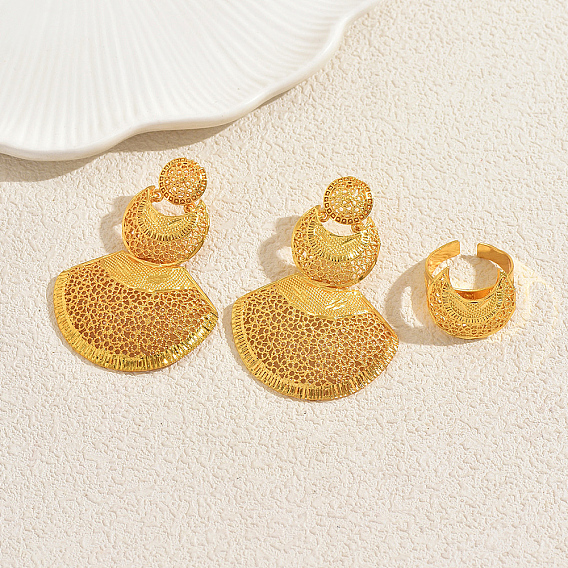 Винтажные комплекты серег-гвоздиков и колец-манжет в форме лунного веера из сплава Ближнего Востока для женщин