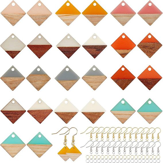 Наборы для изготовления сережек diy, включая подвески из смолы и дерева, медные крючки и кольца для сережек, ромб