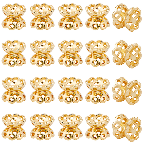 40шт. латунные двойные колпачки для бусин, стойки покрытие, без никеля , цветок