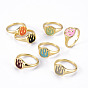 Alloy Enamel Wide Band Rings, Cadmium Free & Lead Free, Light Gold, Oval with Flame
