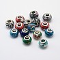 Handmade Lampwork Large Hole Rondelle European Beads, with Double Silver Color Plated Brass Cores