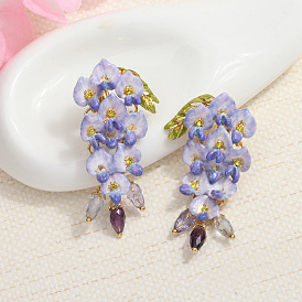 French hand-painted jewelry wisteria flower earrings niche design s925 silver needle fashionable and high-end