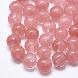 Cerise quartz perles de verre, la moitié foré, ronde