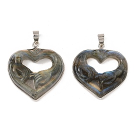 Природные подвески лабрадорита, с покрытием стойки латунью, долговечный, без свинца и без кадмия, сердце