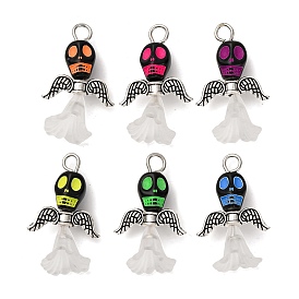 Подвески из непрозрачного черного акрила, череп, с тибетским сплавом и акриловым цветком