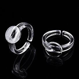 Transparent Acrylic Open Cuff Ring Components, Flat Round Ring Settings for Kids