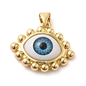Real 18K Gold Plated Brass Pendants, with Acrylic, Evil Eye