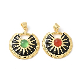 Подвески кошачий глаз, плоские круглые с солнцем, с латунью и эмалью, стойки покрытие, долговечный, без кадмия и без свинца, реальный 18 k позолоченный