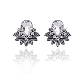 Retro Water Drop Maple Leaf Earrings with Gemstone for Women's Fashion Jewelry