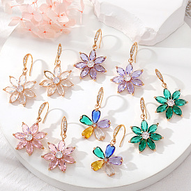 Crystal Rainbow Flower Petal Earrings - Transparent, Minimalist, Elegant Jewelry for Women.