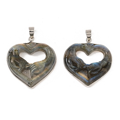 Природные подвески лабрадорита, с покрытием стойки латунью, долговечный, без свинца и без кадмия, сердце