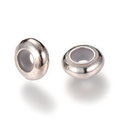 Brass Beads, with Rubber Inside, Slider Beads, Nickel Free, Rondelle