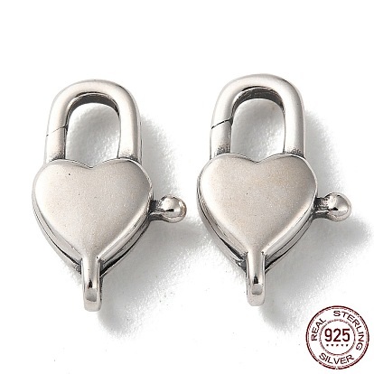 925 Thailand Sterling Silver Lobster Claw Clasps, Heart, with 925 Stamp