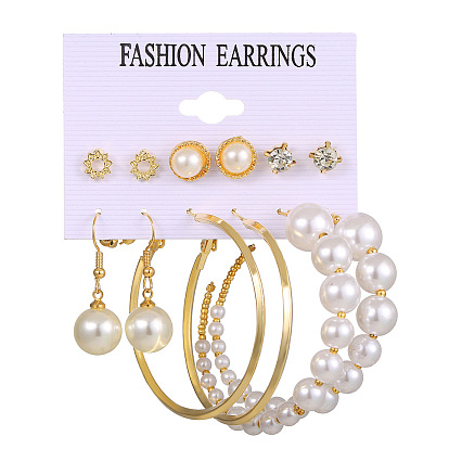 Vintage Pearl Earrings Set of 9 for Women, Gold Geometric Butterfly Ear Cuffs