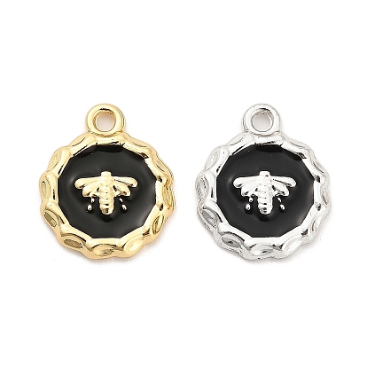 Подвески из черного эмалевого сплава с покрытием стойки, плоская круглая с пчелиным шармом