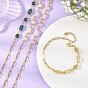 Natural Mixed Stone Round Column Beaded Chain Bracelets with 304 Stainless Steel Paperclip Chains, Golden