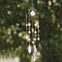 Alloy Sun & Moon Hanging Ornaments, Teardrop Glass Tassel Suncatchers for Home Outdoor Decoration