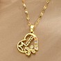Mother's Day Brass Pave Cubic Zirconia Mama Heart with Butterfly Pendant 304 Stainless Steel Dapped Chain Necklaces for Women, Golden