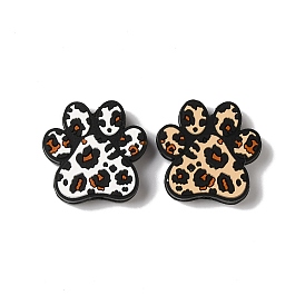 Paw Print with Leopard Print Pattern Silicone Focal Beads, Silicone Teething Beads