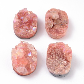 Perles de quartz teintées naturellement par électrolyse, la moitié foré, ovale, de couleur plaquée ab , classe ab