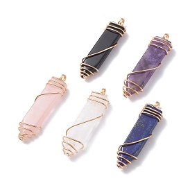 Pierre naturelle gros pendentifs, avec fil de cuivre doré clair enroulé, épée